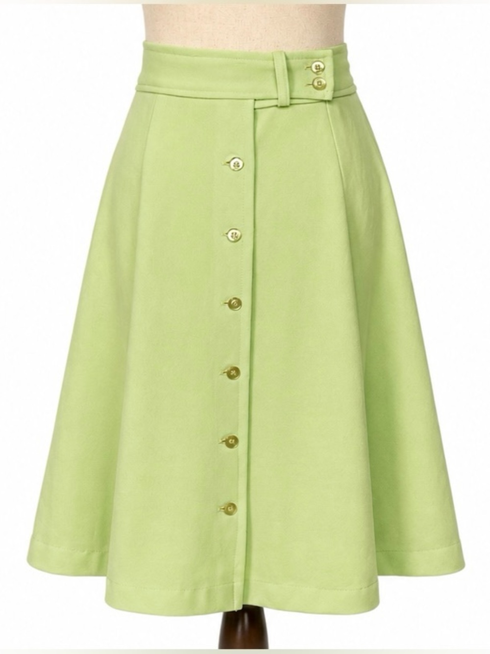 Vintage 70s polyester Light Green A-Line Button-Front Women's Skirt- 4